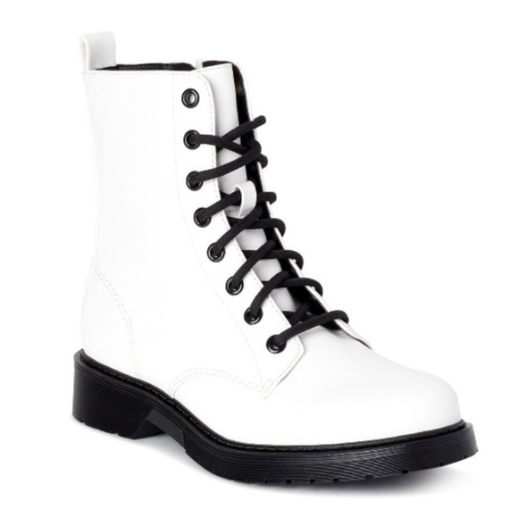 White Combat Boots Faux Leather Combat Boot - Picture 3 of 11